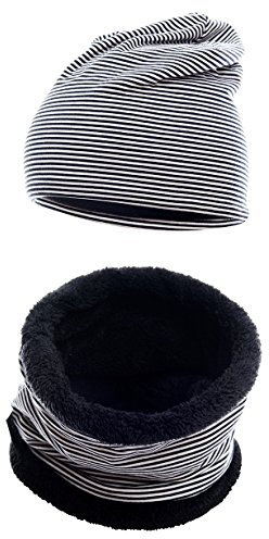 Hilltop Winter-Set, bestehend aus Baumwolle für Kinder. Wärmendes Set aus kurzem LOOP Schal mit Teddy Fleece und passender Beanie Mütze, Farbe:Kopfumfang 52-58 cm. Schwarz