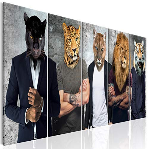 decomonkey Bilder Tiere Abstrakt 225x90 cm XXL 5 tlg. Leinwandbilder Bild auf Leinwand Vlies Wandbild Kunstdruck Wanddeko Wand Wohnzimmer Wanddekoration Deko Tiger Löwe