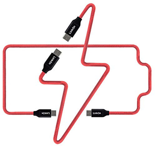 LinkOn USB Type-C Data Sync Quick Charging 60W 20V 3A Cable 2-Pack 3.3ft-5Gbit and 6.6ft-480Mbit Set Power Delivery Compatible with Nintendo Switch MacBook Samsung(Type-C-Red)