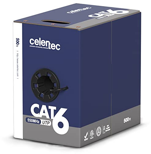 celertec CAT6 Ethernet Cable, 500ft, 23AWG Solid Bare Copper, Unshielded Twisted Pairs(UTP), 550MHz, ETL Listed &CMR Riser Rated, Indoor, Bulk Ethernet Cable -Black