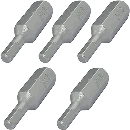 AERZETIX - Juego de 5 Puntas de atornillado hexagonal 1/4'' (6.3mm) 3mm/25mm para tornillos hexagonal/6 lados - DIN 3126 - en acero S2 dureza 58-62 - C50075