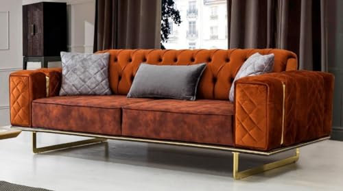 Casa Padrino Luxus Schlafsofa Orange/Gold 230 x 91 x H. 80 cm - Modernes Wohnzimmer Sofa - Wohnzimmer Möbel