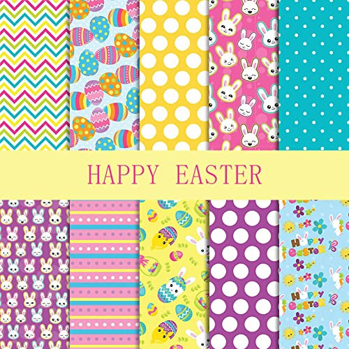 10 Stück Ostern Thema Baumwolle Stoff Ostern Bedruckte Baumwolle Stoff Frohe Ostern Stoff Bündel Ei Kaninchen Muster Ostern Thematisiert Dekoration Stoff Patchwork für DIY Ostern Party Ornamente