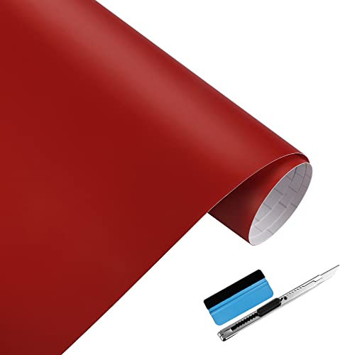 NewL Película autoadhesiva de Vinilo Rojo Mate para liberación de Aire, clasificación al Aire Libre para Uso automotriz, Contiene Herramientas de instalación (30 cm x 150 cm)