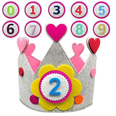 Geburtstagskrone, Geburtstagskrone Mädchen, Krone Geburtstag, Geburtstagskrone Junge, Geburtstagskrone Kinder, Partyhut Kinder mit Zahlen, Happy Birthday Girlande Filz Stoff Krone, 0-9 Geburtstag Deko
