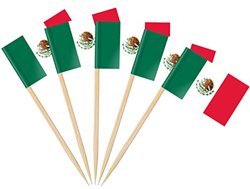 AhfuLife - 100 Piezas de Decoración de Pastel de Bandera de Palillos de Dientes, Palos de Cóctel, Sándwiches, Comida, Pastelería, Copa del Mundo, Artículos de Fiesta (México, 200)