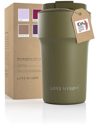 LARS NYSØM Thermo Kaffeebecher to go 500ml | Travel Mug 0,5 Liter mit Isolierung | Auslaufsicherer Edelstahl Thermobecher für Kaffee und Tee unterwegs | Teebecher (Olive Green, 500ml)