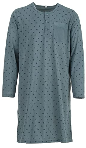 Lucky Herren Nachthemd Langarm Rundhals Schlafshirt Knöpfe Grafik Brusttasche Druck