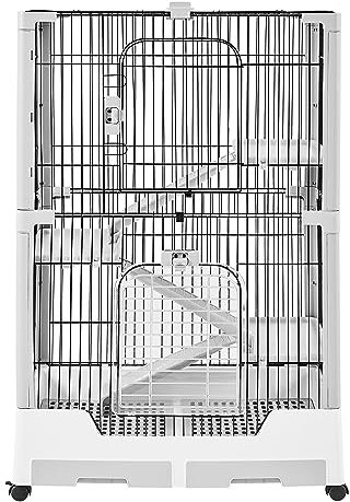 Yaheetech Cage Lapin intérieur Roulante à 2 Niveaux Cage a Lapin Cage pour Petits Animaux avec Plateforme Rampe 75,5x50,5x113,5 cm