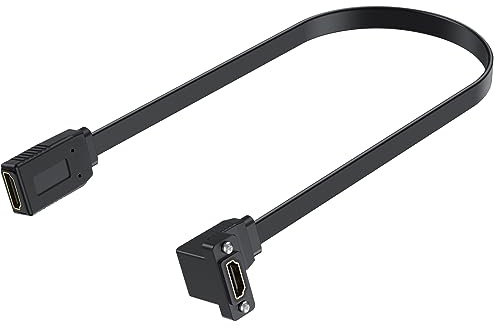 Maxhood Flat HDMI Female to Female Cable, 4K Panel Mount HDMI Extesion Cable, 18Gbps HDMI Female to HDMI Female Up Angled Cord Support Ethernet 3D 4K 2160p 1080p ARC for UHD TV PC Xbox, 1.5ft