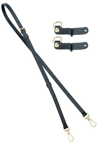 Senral Echtes Leder Schwarzer Schulterriemen Trageriemen Handtaschengurt kompatibel für Longcham Le Pliag Taschen Umrüstsatz Umhängetasche Gurt (Black+Gold HW)