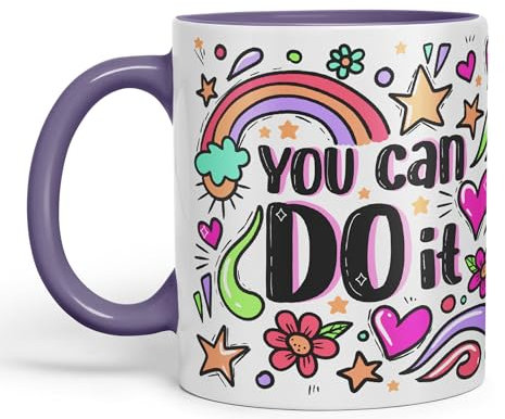 Vixar You Can Do It Motivation Gift Presents Coloured Ceramic Mug Cup Gift 330ml 11oz Work Office Tea Coffee (Purple)