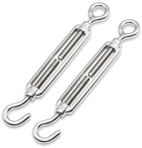 MFCGHXR tendeur de fil de tendeur 304 crochet et oeil tendeur Lot de 2 tendeurs de fil à crochet M4 en acier inoxydable, tendeur de câble, tension de câble réglable, tendeur de fil de jardin, tendeur