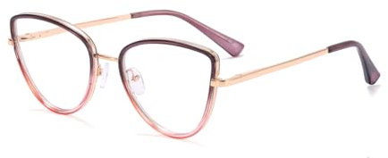 kachawoo Klassische Cat Eye Brille Rahmen Mode Metall TR90 Eyewears Elegante Anti Blue Light Prescription Brillen für Frauen (grey pink)