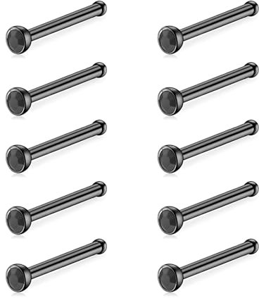 Decentraland 10 Stück Schwarz-Schwarz (I-förmiger Nasenring) Nasenstecker aus Chirurgenstahl/Titan für Damen-Nasenloch-Piercing-Schmuck, 20 g
