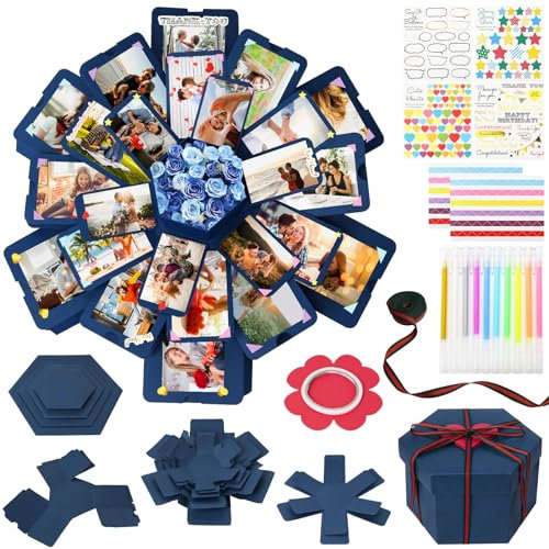 Koogel Explosion Geschenkbox Set, Dunkelblau Explosion Geschenkbox mit Scrapbooking Zubehör Kreative Fotoalbum Geschenke für Valentinstag Jahrestag