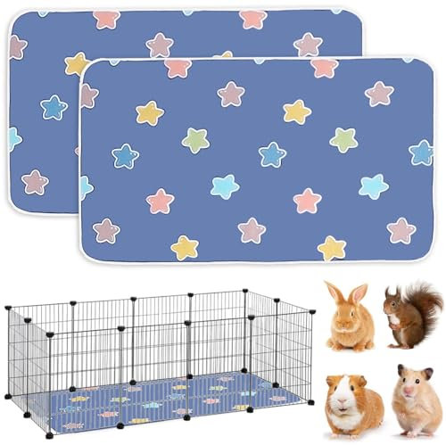 Sadodo 2 Stück 70x50cm PIPI Pads für Meerschweinchen Käfig Zubehoer Pee Pads , Kaninchen Matte,Hamster Cage Liner Schlafmatte Absorbierende Wiederverwendbar,Käfigmatte für Haustiere Kleintiere,Hunde