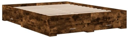 vidaXL Bettgestell, Bett mit Schubladen, Bettrahmen mit Sperrholzlatten, Doppelbett für Schlafzimmer, Schubladenbett, Räuchereiche 150x200cm Holzwerkstoff