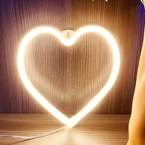 LED Neon Herzschild für Mädchenzimmer, Schlafzimmer Wohnheimdekor | Love Heart Neonlicht, USB oder Batteriebetriebene Herzlampe für Hochzeit, Valentinstag, Muttertag(1 Stück Warm Weiß)