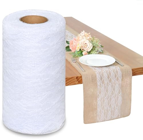 SOMYTING Tischläufer Spitze - Weißer Tischläufer mit zarter Spitze (15 cm x 22 m),zartes Tischband aus Spitze für Partys und Feierlichkeiten wie Geburtstage, Hochzeiten, Babypartys, UVM(Weiß Spitze)