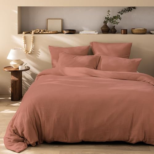 MATT & ROSE Housse de Couette Unie Double Gaze DE Coton 260x240cm | 100% Coton de qualité supérieure | Oeko-TEX | Housse de Couette 260x240cm | Terre Cuite