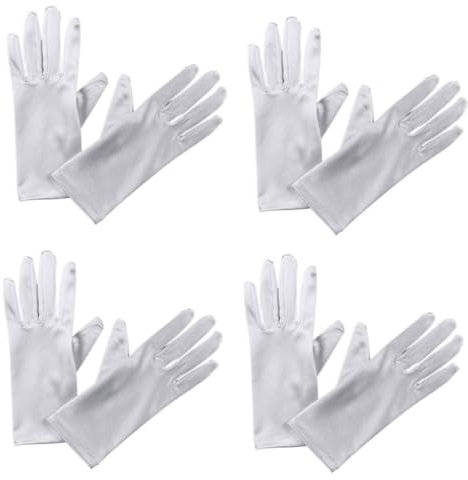 LIFKOME Elegante Weiße Satinhandschuhe Kurze Elastische Handschuhe 4 Paar für Damen aus Seidenplüsch Bequem und Modisch für Festliche Anlässe
