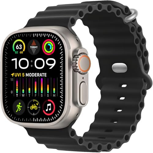 JJii Sung Patented Original Ocean Silicone Sport Armband - Kompatibel mit Apple Watch Ultra 2/Ultra Armband 49mm 45mm 44mm 42mm, Weiches für iWatch Ultra 2, Ultra SE 9/8/7/6/5/4/3/2/1