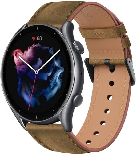 Mugust für Amazfit GTR 3 Armband, 22mm Leder Armband für Amazfit GTR 3 Pro, GTR 4, GTR 47mm, GTR 2, GTR 2e, Amazfit Balance, Amazfit Stratos, Stratos 2/ 2S, Stratos 3, Amazfit Pace (1Dunkelbraun)