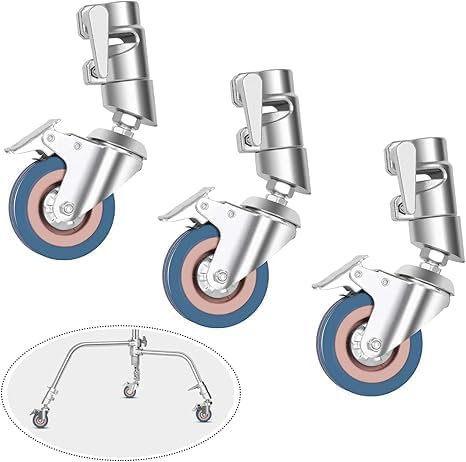 EMART 3 Stück C Stand Rollen,C Ständer Lenkrollen 75 mm im Durchmesse für 25mm C Stand,Stativrollen für Foto und Video Studio Photo Stativ Lampenstativ Lichtstativ