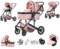 Lnhcrbs Passeggino 3 in 1,Rosa-Set Passeggino e Seggiolino Auto, Passeggino Da Viaggio con Manico Regolabile, Cestino&Cestino per Dormire con Copripiedi, Imbottitura in Cotone Più Spessa,0-4,22KG