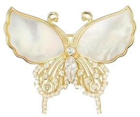 Broche en Acier, Email, Nacre et Zirconium, en forme de Papillon - 4,2 x 3,7 cm - Accessoire pour vetement, Veste, Chemise, Bijoux Femme