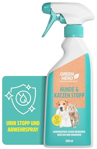 Green Hero Hunde & Katzen Stopp 500ml gegen Urinieren | Hundeschreck, Katzen Schreck Spray auch als Kratz- & Knabberschutz | Hundeabwehrspray Innen- & Außenanwendung | Mit Eukalyptus Citriodora Öl