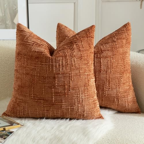 Mandioo 2er Set Chenille Kissenbezug Dekorativer Kissenbezüge Gemütlicher weichen Kissenhülle Sofakissen Dekokissen Couchkissen Zierkissenbezug Schlafzimmer Wohnzimmer 40x40 cm Gebrannter Ziegel