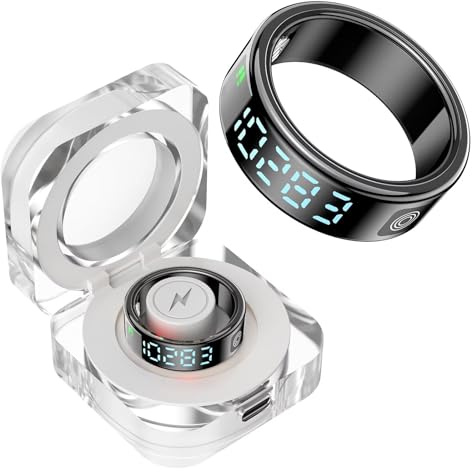 findtime Smart Ring mit Display Smartring Herren Damen Fitness Ring Tracker Schlaf Pulsmesser Schrittzähler Android IOS Fitnessring Smarter Ring Schwarz Gold Silber Aktivitätstracker