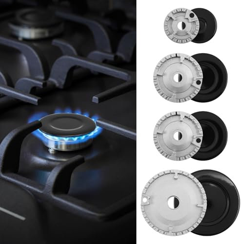 4 Pcs Brenner Set Ultra sicher hochtemperaturbeständig Gas Herd Flammenkappe Herdhut-Set Küchenbrenner Gasherd Brenner Abdeckung Gas-Brenner Crown & Flammenkappe Gasherd Zubehör