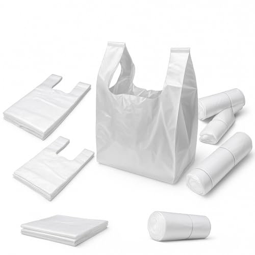 Lianpak Extra Strong Heavy Duty 30mu White Clear Vest Carrier Bags with FlexTech, Soft Touch, Recycled, Tear Resistant - Perfect for Household, Office, Kitchen & Caterers (200, 7x13x15)