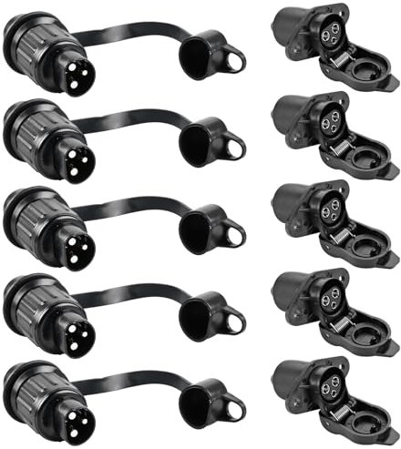 5 enchufes de 3 polos para tractor de 12 V, enchufe de 3 pines y enchufe de 3 pines, DIN 9680, resistente al agua, enchufe de 3 pines para camiones, automóviles, tractores y remolques