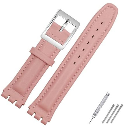 NBCNZCTSAS 17mm 19mm wasserdichtes Uhrenarmband aus Leder schwarz braun weiß mit Verschluss passend for Swatch Wathcband(A Pink,19mm black buckle)