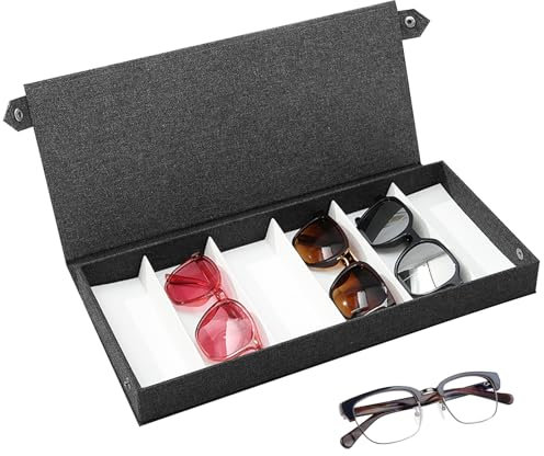 WIYETY 6 Fächern Brillen Aufbewahrungsbox: Premium Aufbewahrungsbox für Brillen mit Flip-Top-Design Druckknöpfen, Brillenbox für Mehrere Brillen Brillenbox für Sonnenbrillen, Schmuck und Accessoires