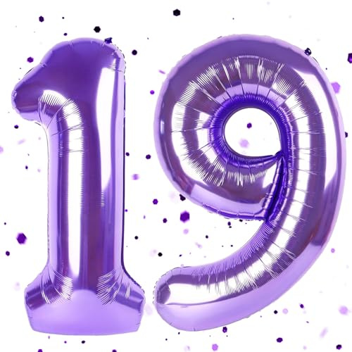 Lila Luftballon 19,Zahlen Luftballon Lila,40 Zoll Folienballon 1&9,Zahlenballon 19 Helium Ballon Luftballon 19 Geburtstag für 19th Geburtstagsdeko Mädchen Junge Jubiläum Party Deko