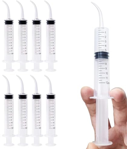 IBXWMNG 8 PCS Seringues D'Irrigation Dentaires, Seringue D'Irrigateur Oral, Seringue À Pointe Incurvée De 12 ML En Plastique Pour Le Nettoyage Des Soins Dentaires Et La Pierre Des Amygdales