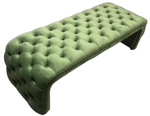 Moderne gepolsterte Eingangsbank, weich gepolsterter Bettkasten mit Knöpfen, vollständige Abdeckung, Stoff, ideal für Schlafzimmer, Wohnzimmer, Esszimmer, Grün (140 cm)