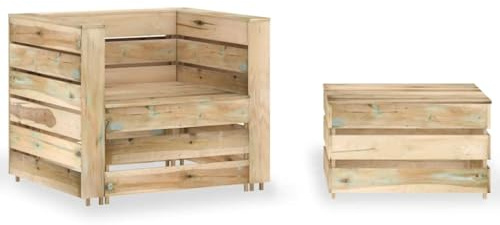 Teenpull 2-TLG. Garten-Lounge-Set aus imprägniertem Kiefernholz, Paletten-Design, Robustes Outdoor-Möbel für Entspannung, 77x70x66 cm Sessel und 60x62x37 cm Tisch, langlebiges Sofa für Terrasse
