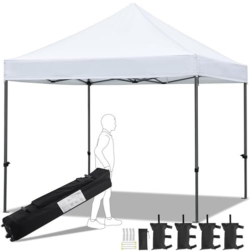 Yaheetech 3x3m Faltpavillon Pop-Up Pavillon, mit Tragetasche Sandsäcken, wasserdicht UV-Schutz höhenverstellbar, stabil für Garten/Feste/Markt, Weiß