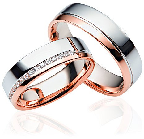 JC Trauringe 333 Gold Paarpreis Eheringe Rotgold Weißgold I Partnerringe mit kostenfreier Gravur + Etui I 2 Hochzeitsringe Herrenring ohne & Damenring mit Stein I C027