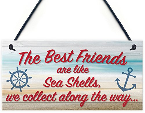 Red Ocean Sea Shell Friendship Nautical Seaside Theme Gift Hanging Plaque Best Friends Bathroom Bedroom Door Sign