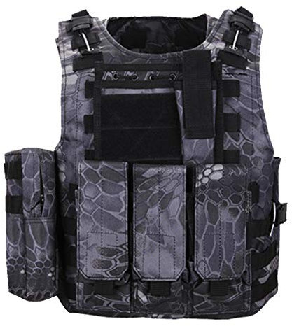 QHIU Tactical Vest Camo Molle Protection Combat Military Vest for Airsoft Paintball CS SWAT Wargame Outdoor Sport