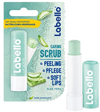 Labello Lip Scrub Aloe Vera (5,5 ml), innovative Lippenpflege mit Scrub-Partikeln natürlichen Ursprungs, sanftes Lippenpeeling mit Vitamin E