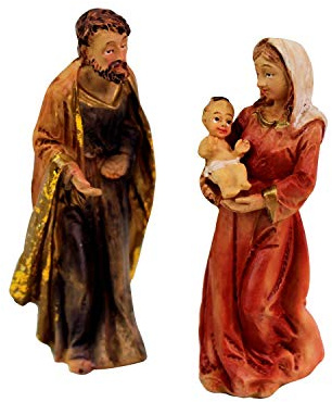 mitienda mit Liebe gemacht Weihnachten Krippenfiguren Set, Heilige Familie 8cm, Resin Maria 2,5X 7,5cm Joseph 2,5x8cm