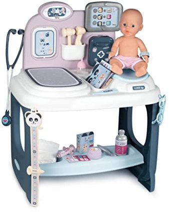 Smoby - Baby Care - Centre de Soins - pour Poupons et Poupées - Tablette Electronique + 1 Poupon Fonction Pipi Inclus - 28 Accessoires Docteur - 240300